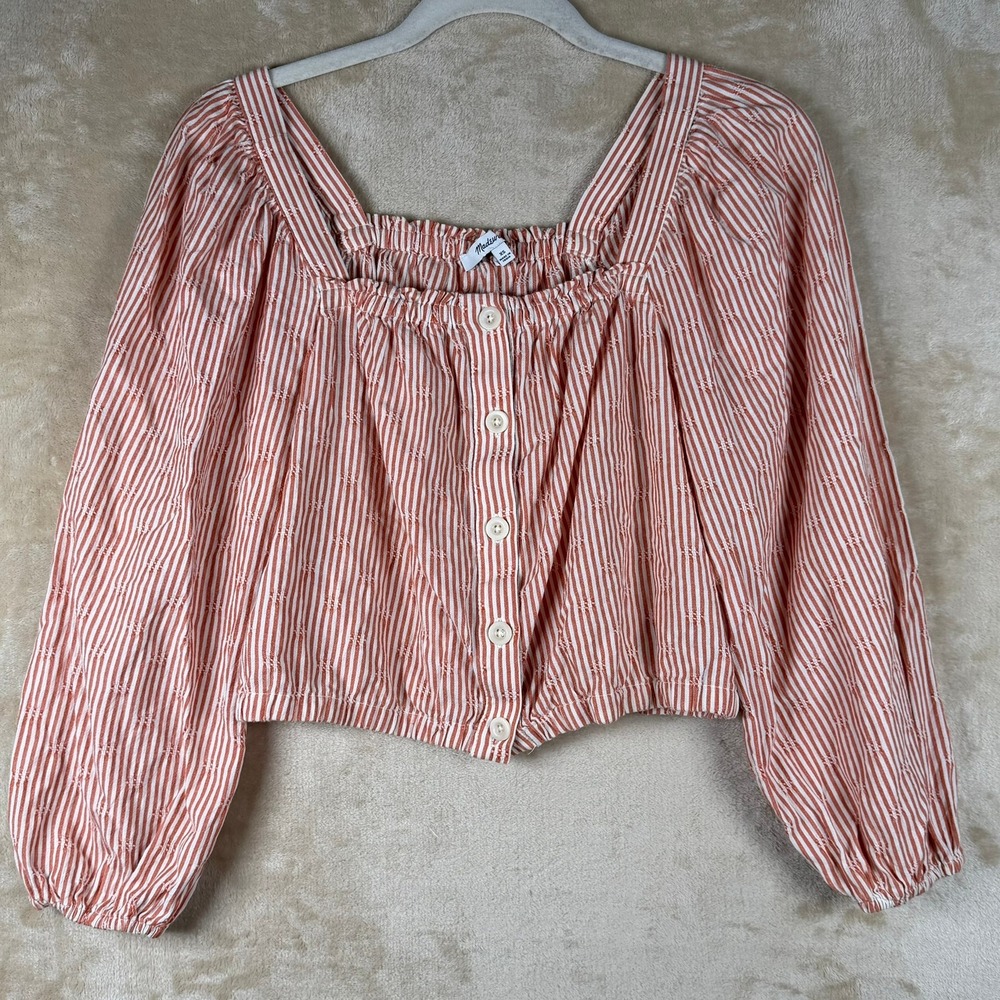 Madewell Rust/Cream Stripe Crop‎ Top XS Cottagecore Boho Weekend Summer Preppy